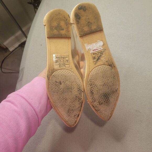 JUICY COUTURE ointed toe Flats Shoes Size 7.5 tan/gold Sparkled - Picture 4 of 8